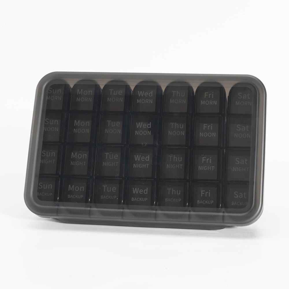 Free Sample Medicine Pill Box 28 Compartments 4 Times Daily Pill Case Weekly Black Pill Box