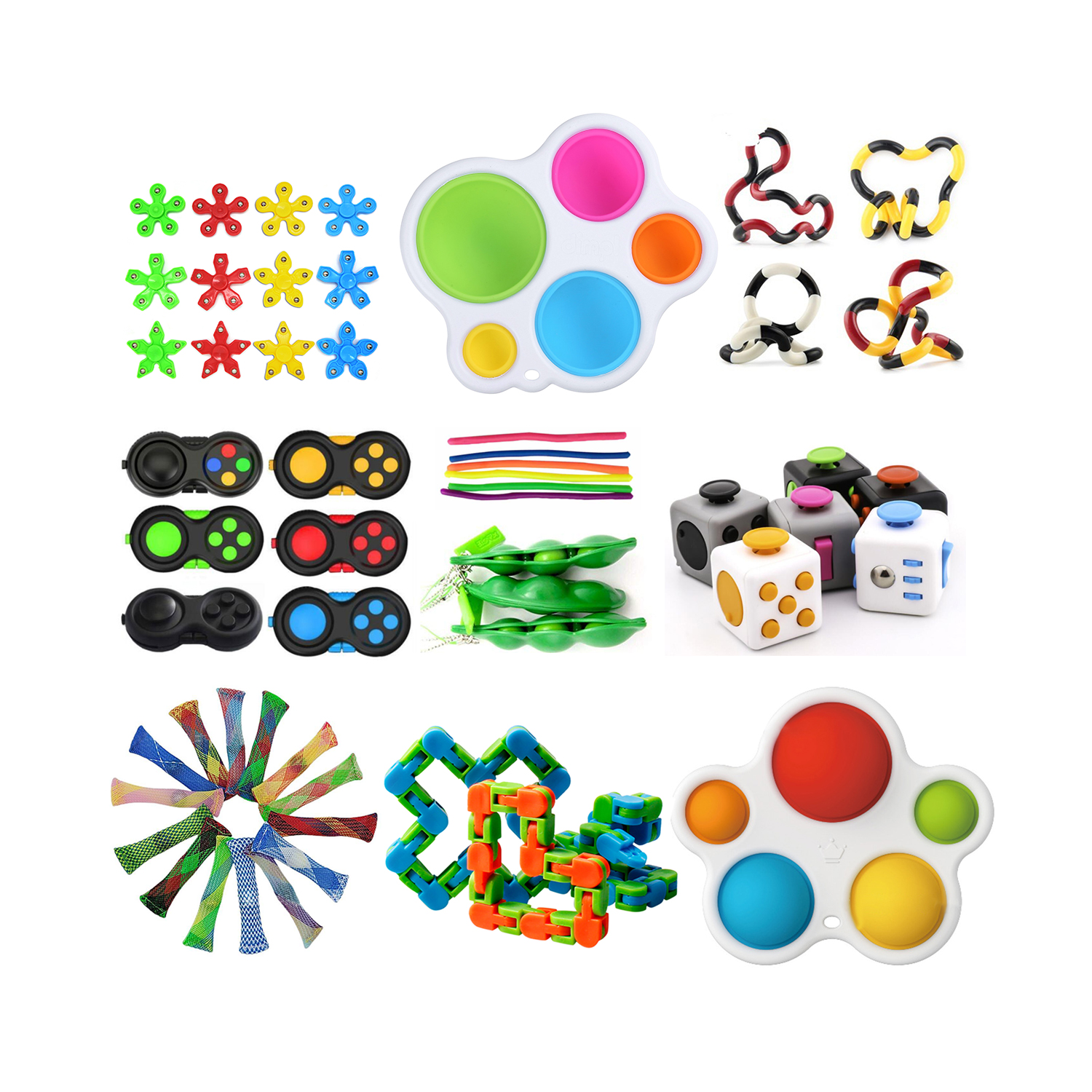 Magnetic rings spinner globbles square tangle marble mesh pea pod bike chain box fidget toy bundle for anti stress fidget cube