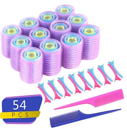 BEAU FLY New Design 54pcs Salon Nylon Air Bang Wave Magic Hair Roller Curlers with Clips Combs Set