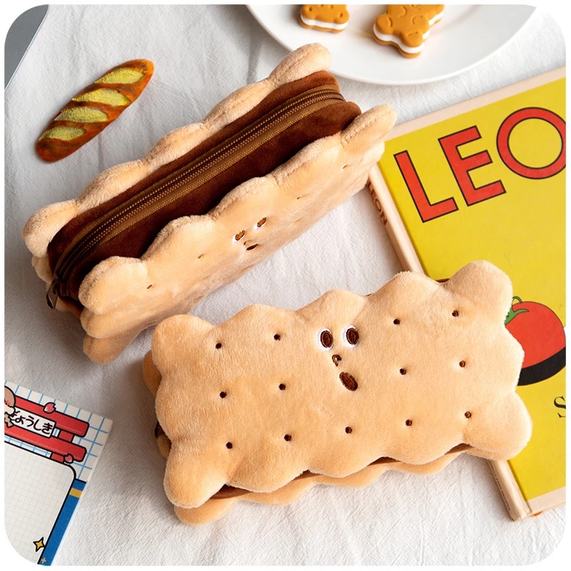 Pencil Box Biscuit Shape Plush Cookies Pencil Bag Simple Large-capacity Cute Cookies Stationery Box Student Gift Pensil Case