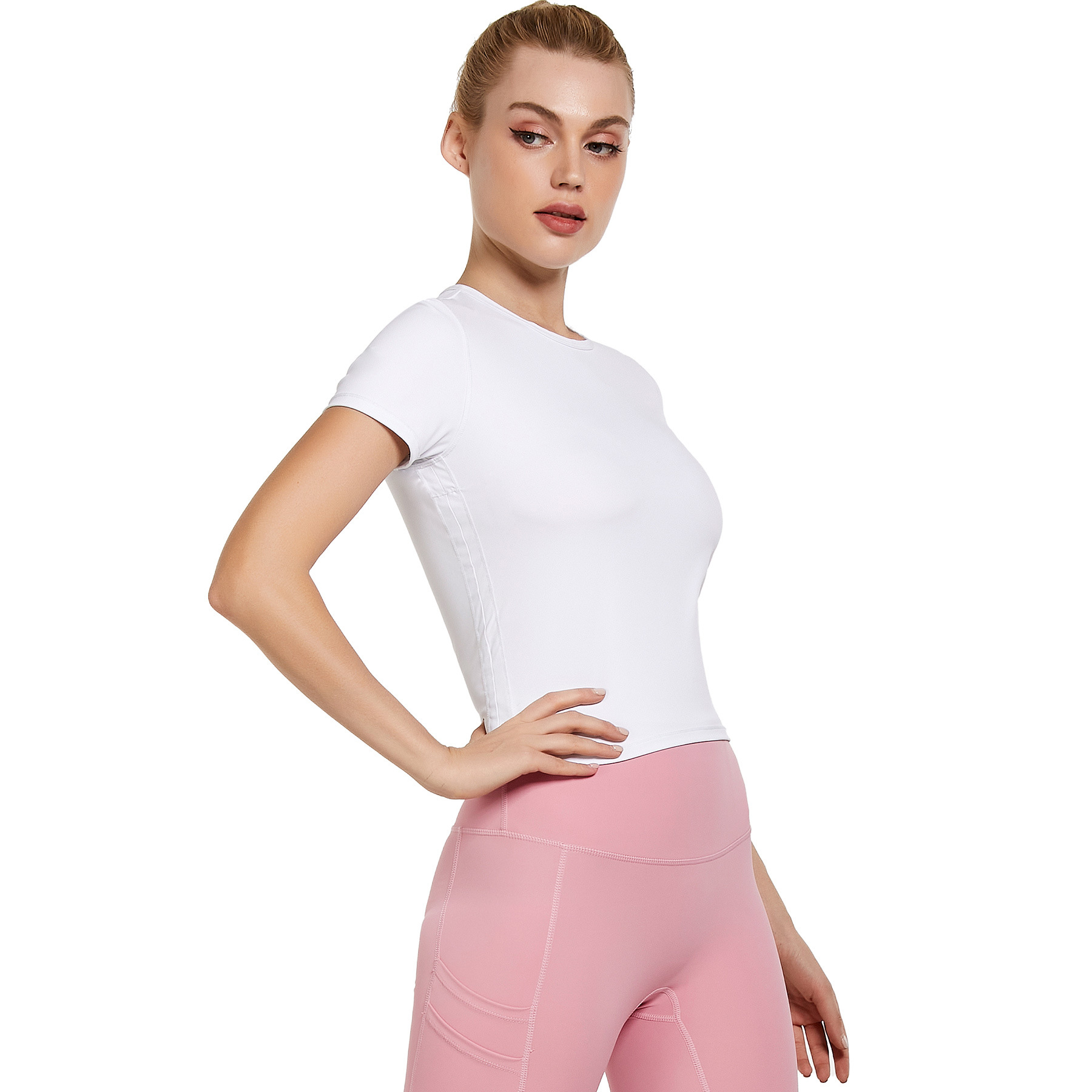 New Design Short Sleeves Summer Slim Crop Top Tight Cycling Running Fitness Yoga Women's T-shirts Tops