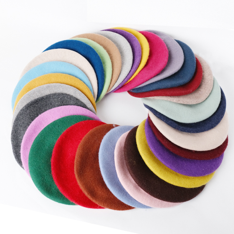 Comfortable Multi Color Optional Wool Plain Flat Top Beret Hat for Woman