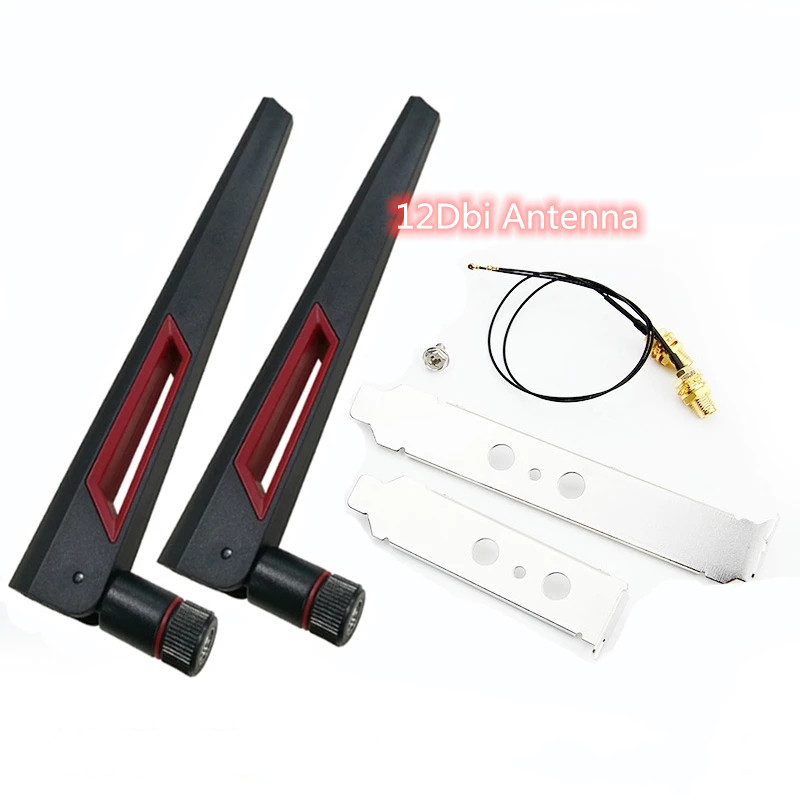 2x12Dbi Dual Band M.2 IPEX MHF4 U.fl 20cm Cable to RP-SMA Pigtail WiFi Antenna Set For AX210 AX200 9260 9560 NGFF Card