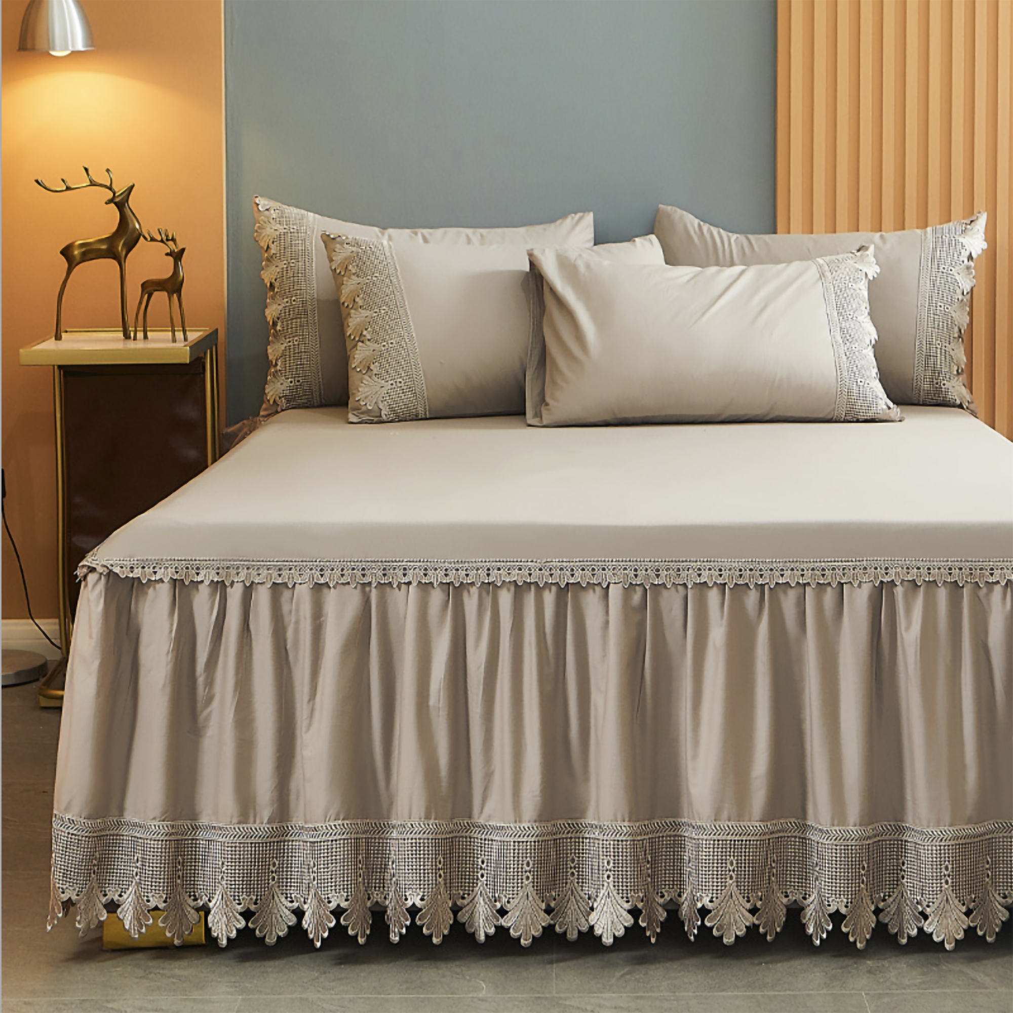 100% cotton bedding set 150*200 180*200 180*220 200*220 queen king size European style lace bed skirt three-piece