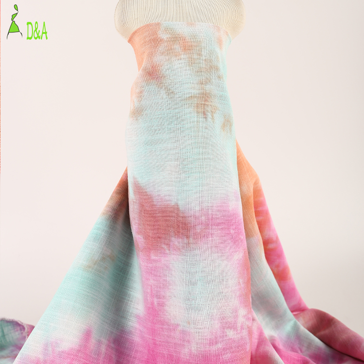 New design plain woven multicolor tie dye rayon linen fabric for dress