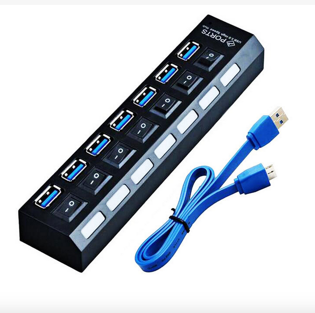 7-портовый концентратор USB 3,0, индивидуальные переключатели со светодиодным индикатором, высокоскоростной 5-гбит/с USB-удлинитель, 7-портовый концентратор для ПК и ноутбука