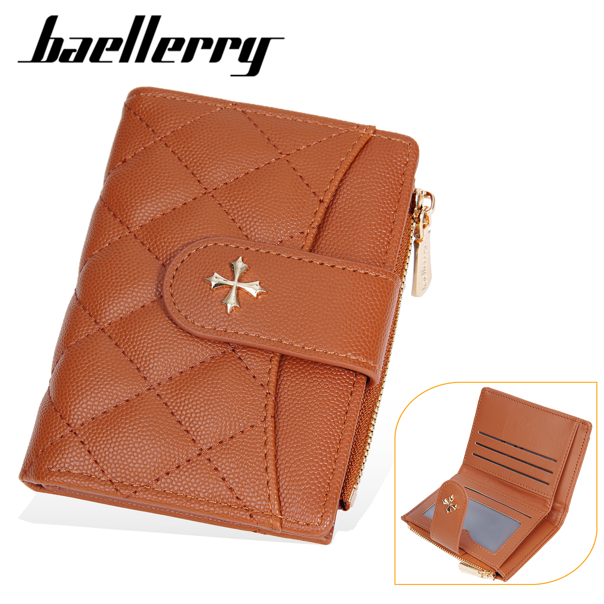 New Women's Short Wallet with Four Leaf Clover Quilted Multi slot Zipper Zero Wallet Fashion Bi-Fold Money Clip for Women