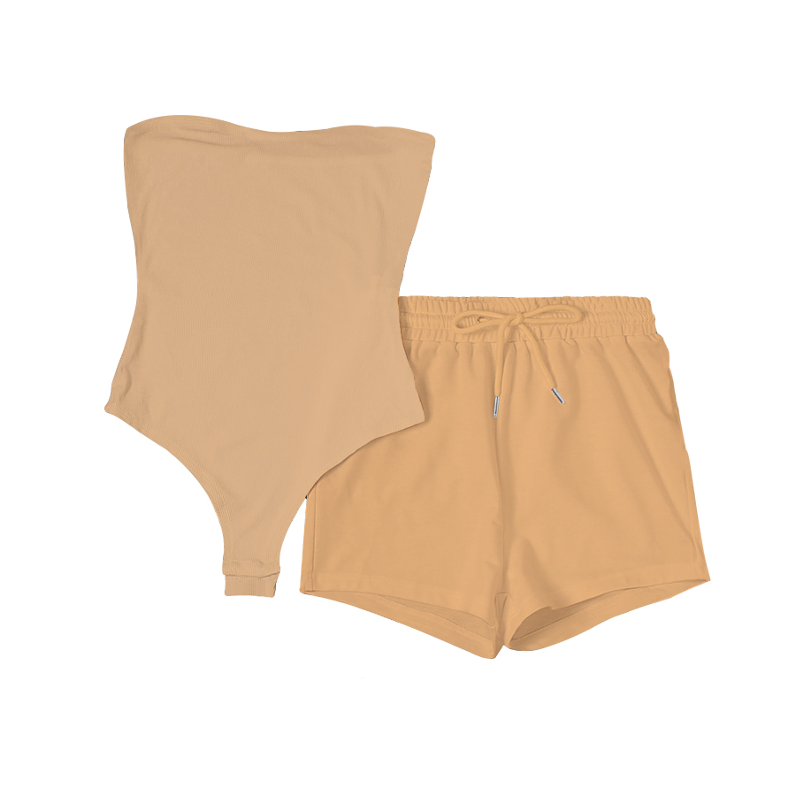 K21S05171 Summer new women's casual two-piece set Solid color shorts BODYSUIT Suit OEM customization