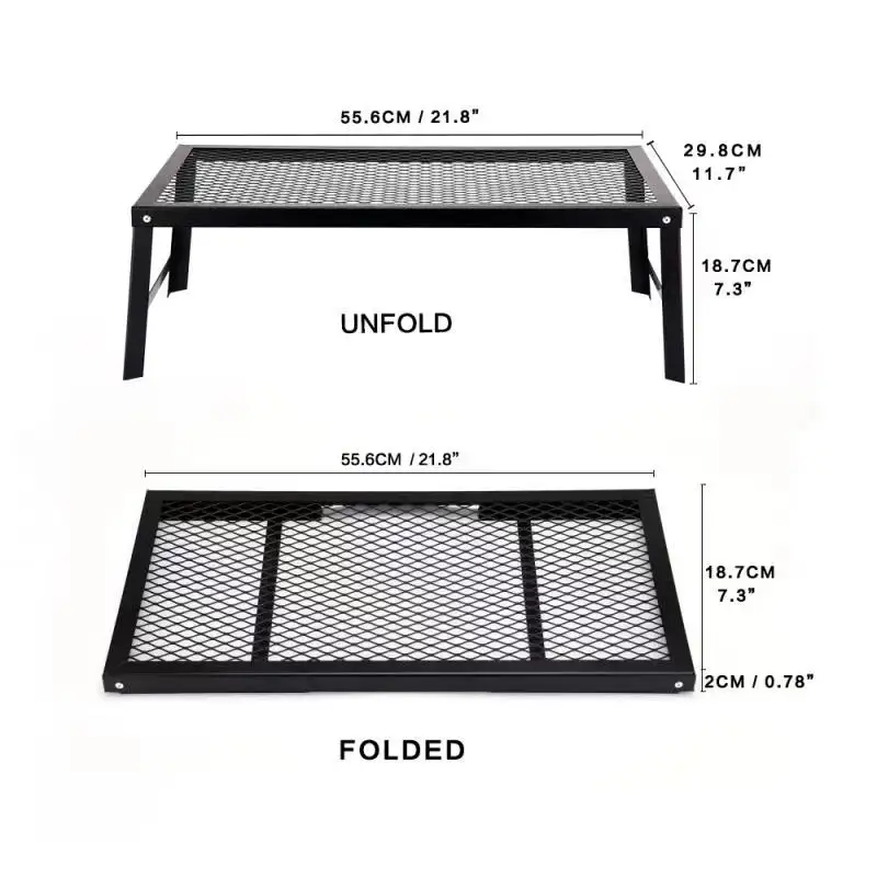 Camping and Patio Folding Portable Cooking Grill Grate, Black Steel Outdoor Fire Pit and Campfire Accessory - Foldable Gear