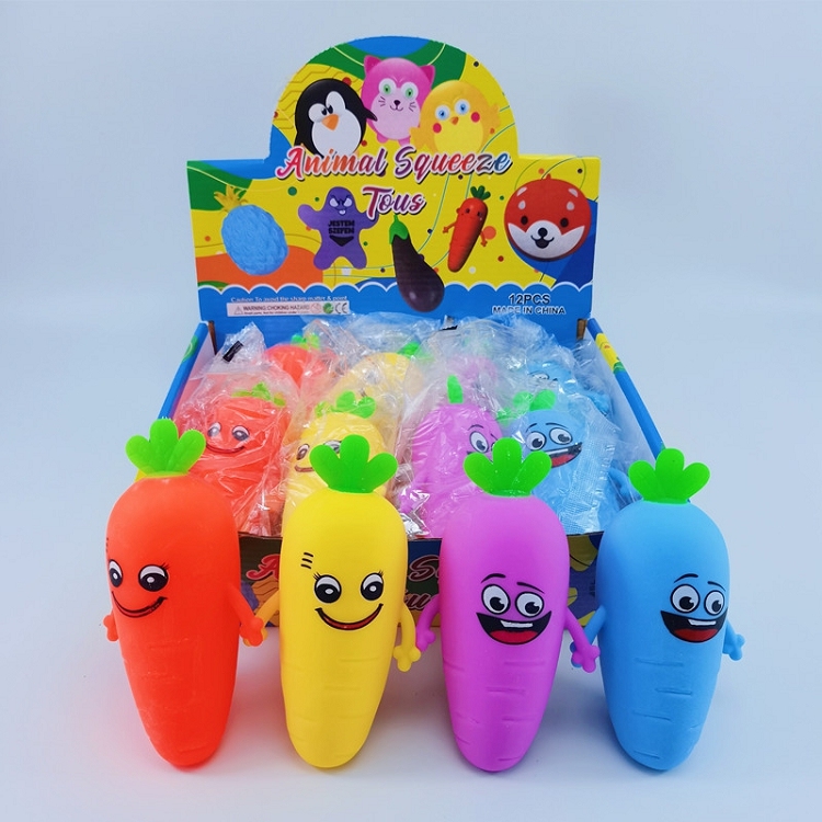 Huayi TPR Flour PVA filled Carrot Soft Stress Toy Non-Toxic Anti Stress Squishy Sensory Easter Toy for Adult and Kids
