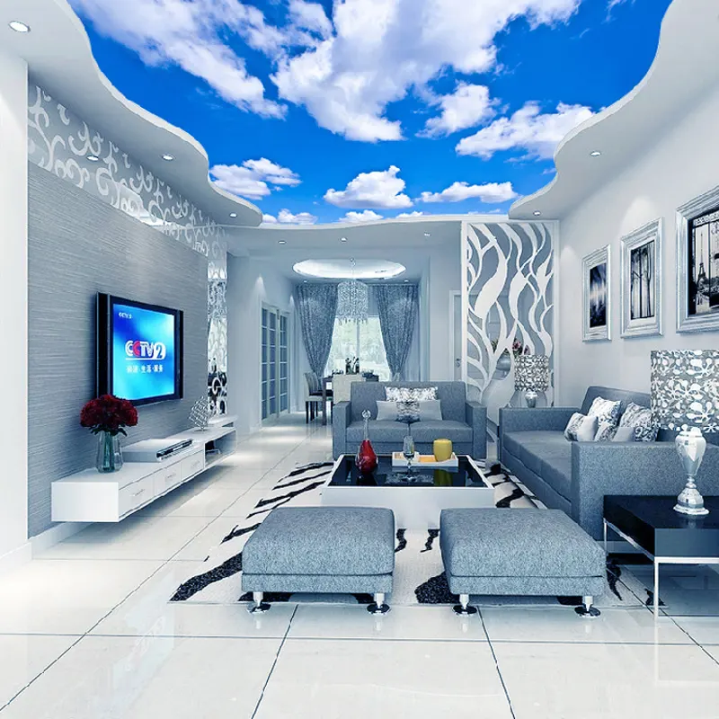 Custom Ceiling Mural Wallpaper 3D Blue Sky And White Clouds Living Room Bedroom Ceiling Background Photo Wallpaper Wallcoverings