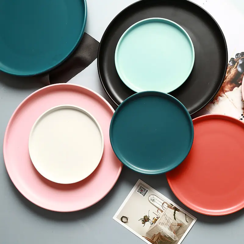 Nordic Style Macaron Matte Ceramic Charger Dish Plate, Shallow Round Morandi Home Restaurant Dinner Plate/
