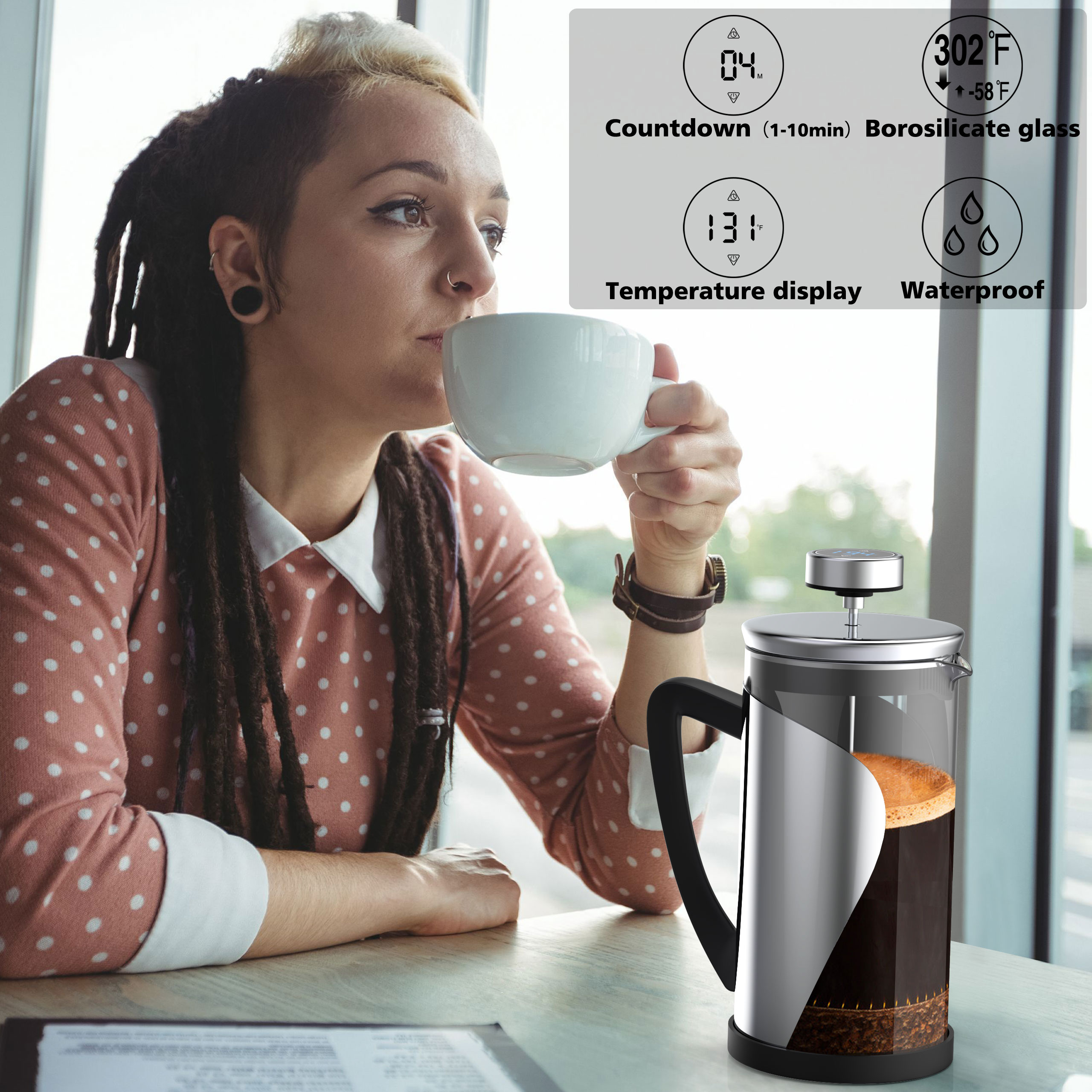 Coffee Maker with 4 Level Filtration System Glass French Coffee Press Vacuum Coffee Maker