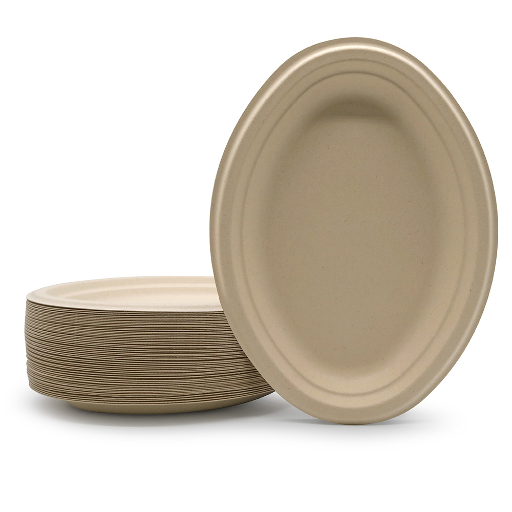 Eco-friendly Compostable Biodegradable Sugarcane Pulp Bagasse Tableware Oval Plate