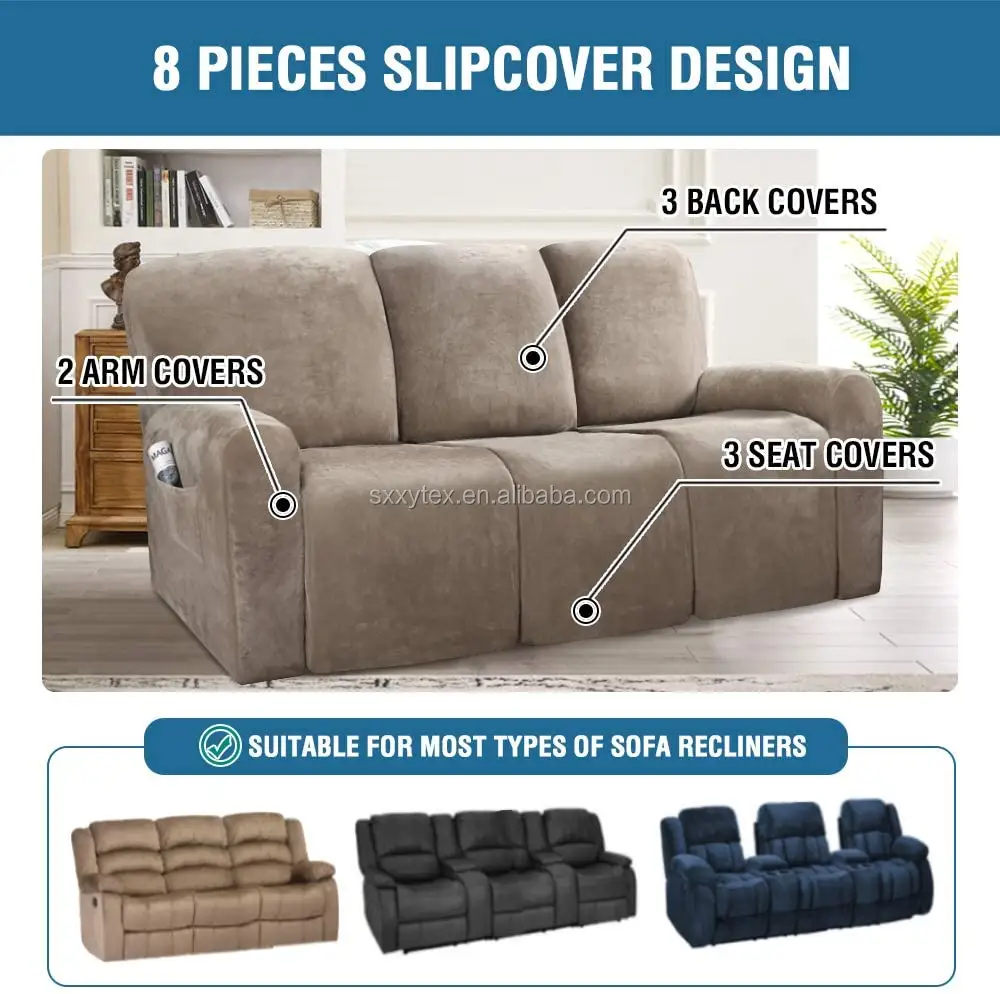 New Hot Sale Stretch Recliner Slipcovers 3 Seater Recliner Covers Luxury Velvet Cover Para Sofa Reclinable