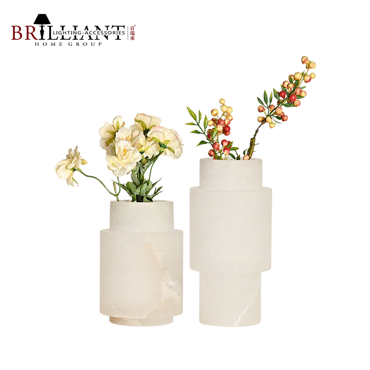 Modern Design Minimalist Round Column Home Decorative Living Room Alabaster Marble Stone Vase