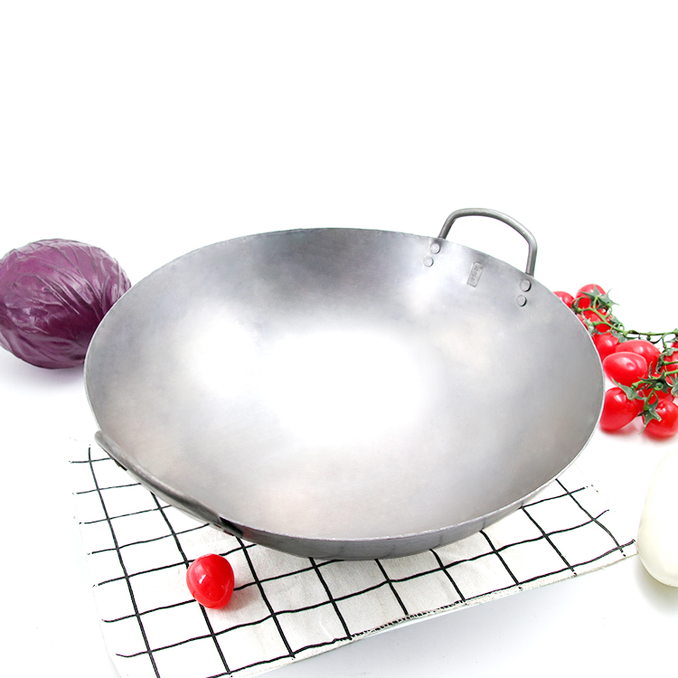 Large Size Chinese Non Coating Woks Double Ear Gas Cooker Handmade Pot Fry Pan With Binaural
