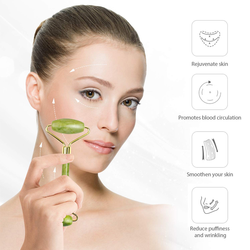 Wholesale Customized Facial Massage Roller Face Massage Natural Rose Quartz Gua Sha and Jade Roller
