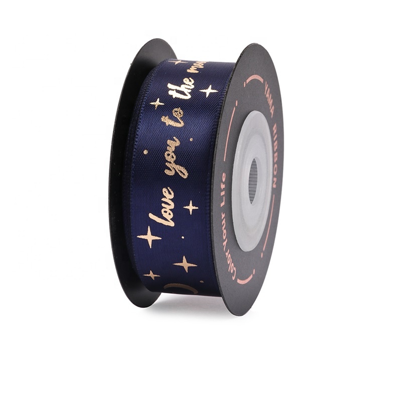 Ribest Print Ribbon Satin Grosgrain Blue Starry Sky With Logo Customized Wholesale