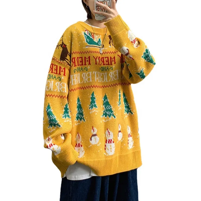 JL-92901wholesale пользовательские Рождественский свитер унисекс большие размеры вязаный свитер мужские модные желтые свитера для мужчин