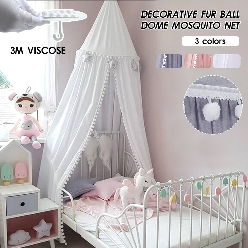 New custom children's room decoration fur ball dome bed net bed three-color curtain tent mosquito net
