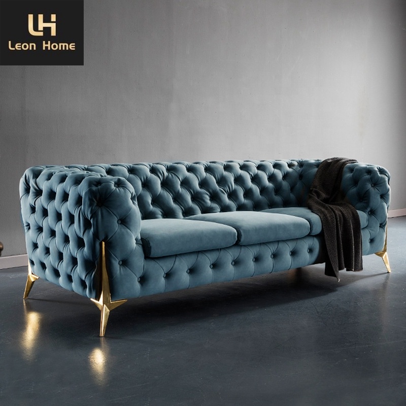 European home furniture high quality velvet upholstered couch 4 seater chesterfield sofa living room furniture sofa set