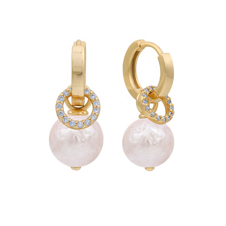 European Design Ins Female Fashion Double Rings Circles 925 Sterling Silver Baroque Pearl And Crystal Stone Zircon Loop Earring
