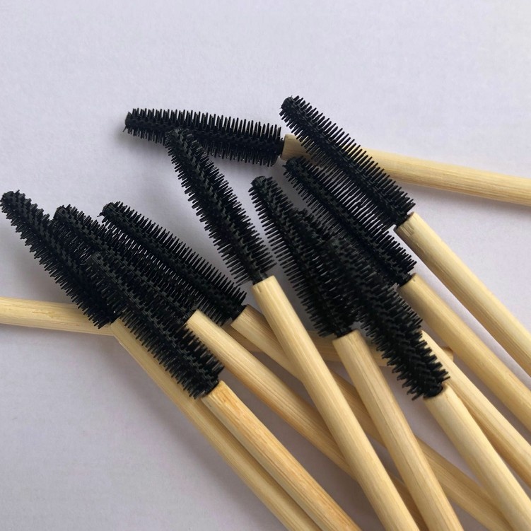 Private package Eco Black Silicone mascara brush with bamboo handle brush for eyelash extension