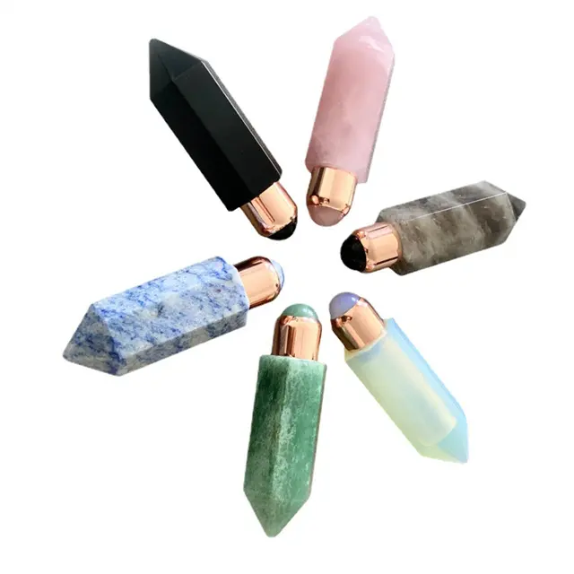 Fashion Essential Oil Bottle Energy Crystals Column Scraping Board Rose Quart Facial Jade Roller