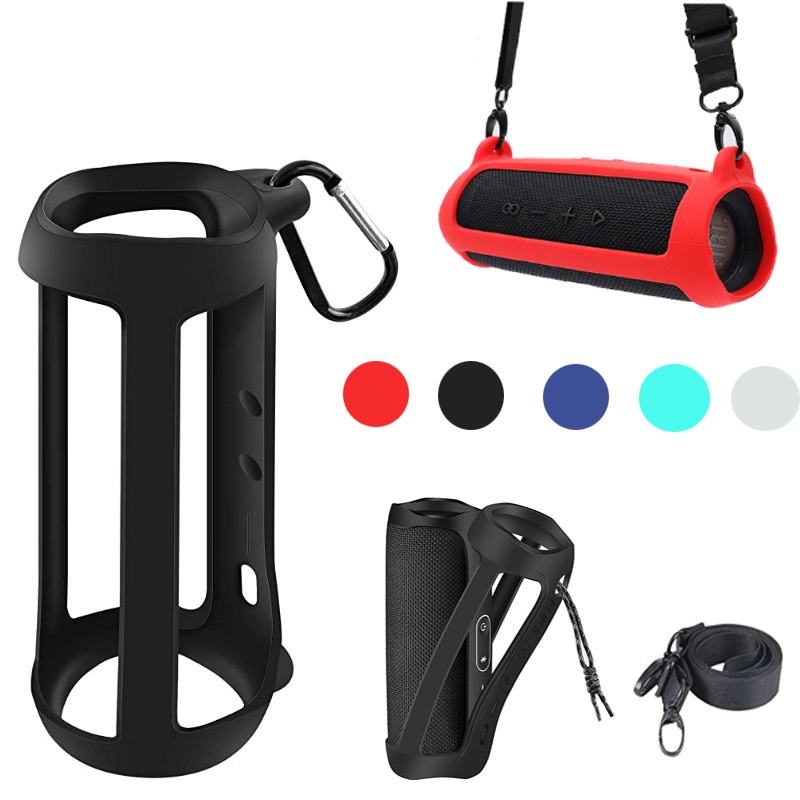 Six colors silicon jacket for JBL Flip5 speaker silicon protector case with shoulder strap and carabiner