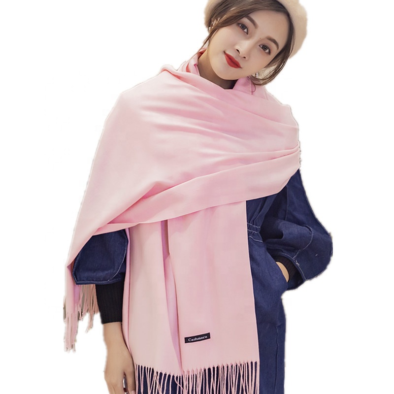 Hot Sell Womens Solid Color Soft Cashmere Long Scarf Pashmina Shawls Wraps Winter Pure Color Tassel Scarf