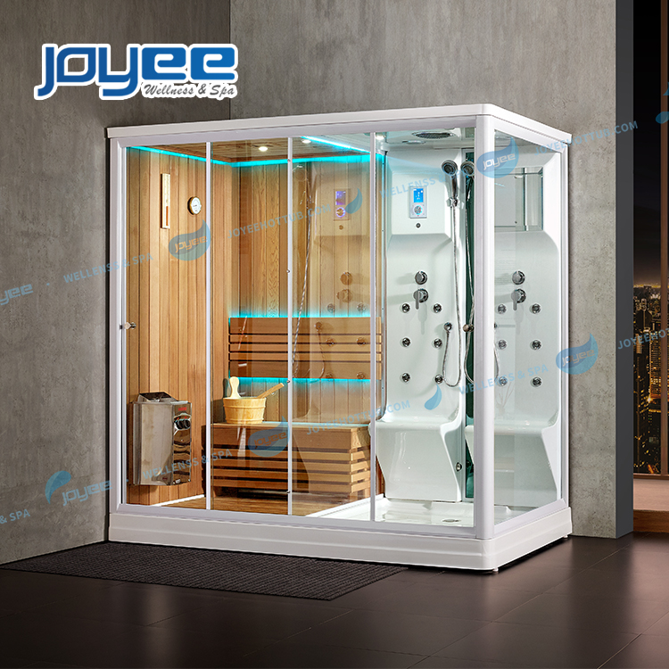 JOYEE 2 двухместные сиденья со стеклянной дверью Новый влажного пара сухая сауна комната душевой кабиной с сауна баня кабина с душевым спа функции