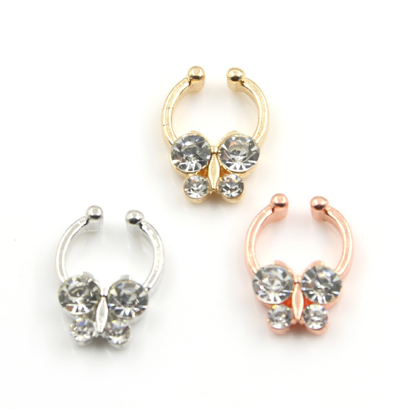 diamonds Stainless steel Butterfly Fake nose ring clib on nose septum non pirecing nose ring for women