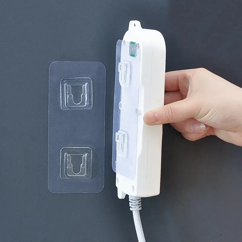 Transparent Adhesive Wall Hooks Wall-Mounted Self-Adhesive Socket Fixer Punch-free Power Strip Holder