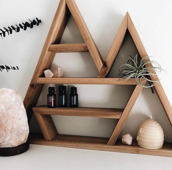 JUNJI Rustic Wooden Mountains Wall Shelf Home Decor Wooden Floating Wall Display Shelf Farmhouse Wall Mounted Shelf