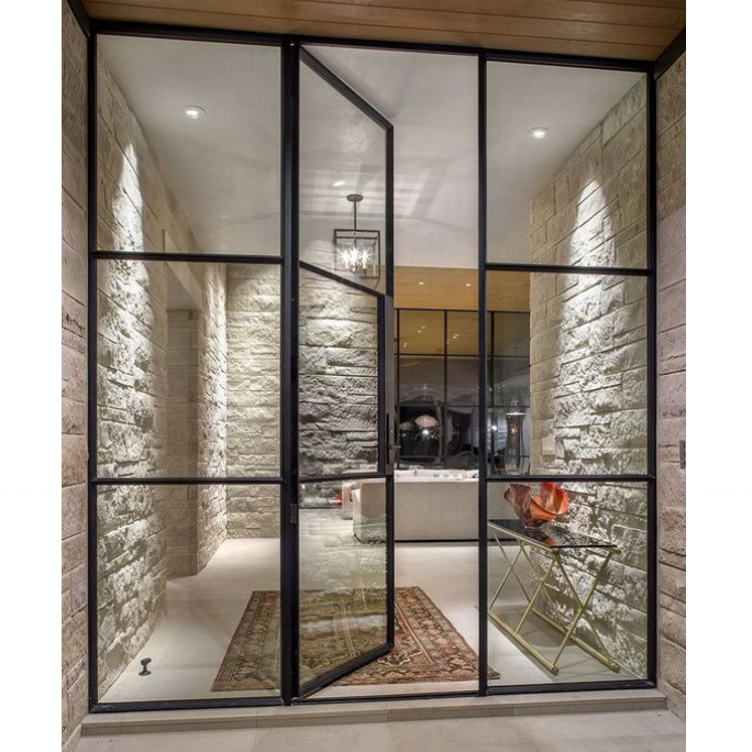 Old French, simple, modern style,commercial double single double, floor type steel windows and steel doors.