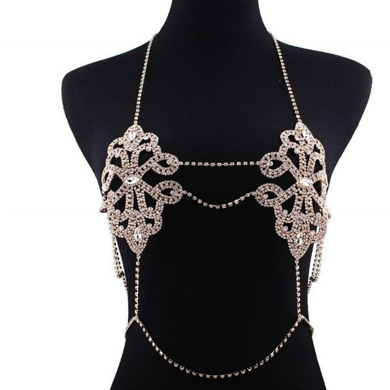 Luxury Crystal Rhinestone Flower Nipple Bra Chain Body Jewelry Sexy Body Chain for Women Bikini Beach Dance Fashion Jewelry