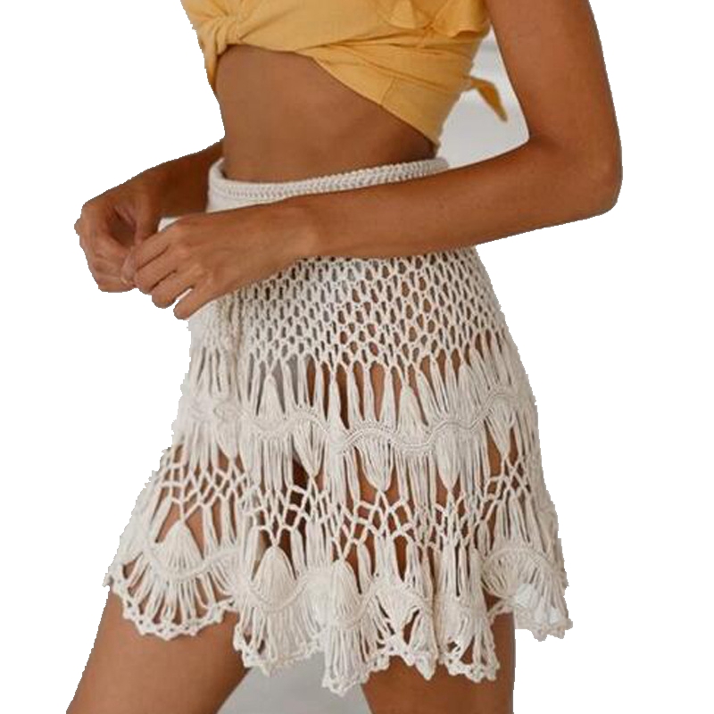 wholesale fashion women sexy bohemian style handmade crochet hollow out beach cover up short skirt
