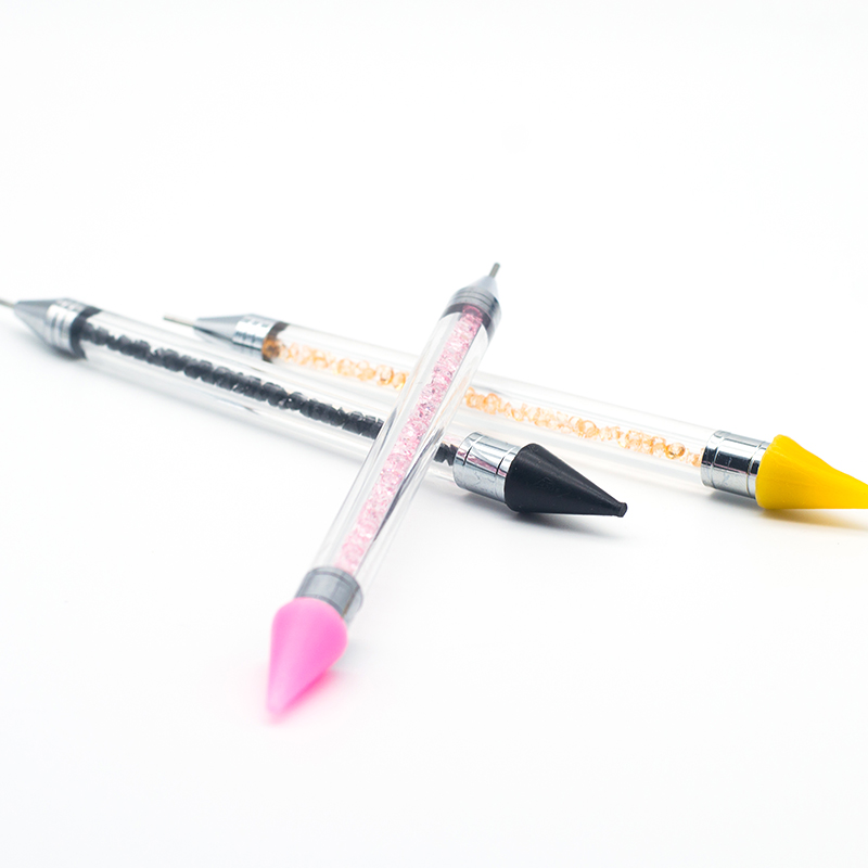 Haokelai High Quality Transparent Acrylic Rhinestone Handle Two-ended Nail Wax Dotting Pen
