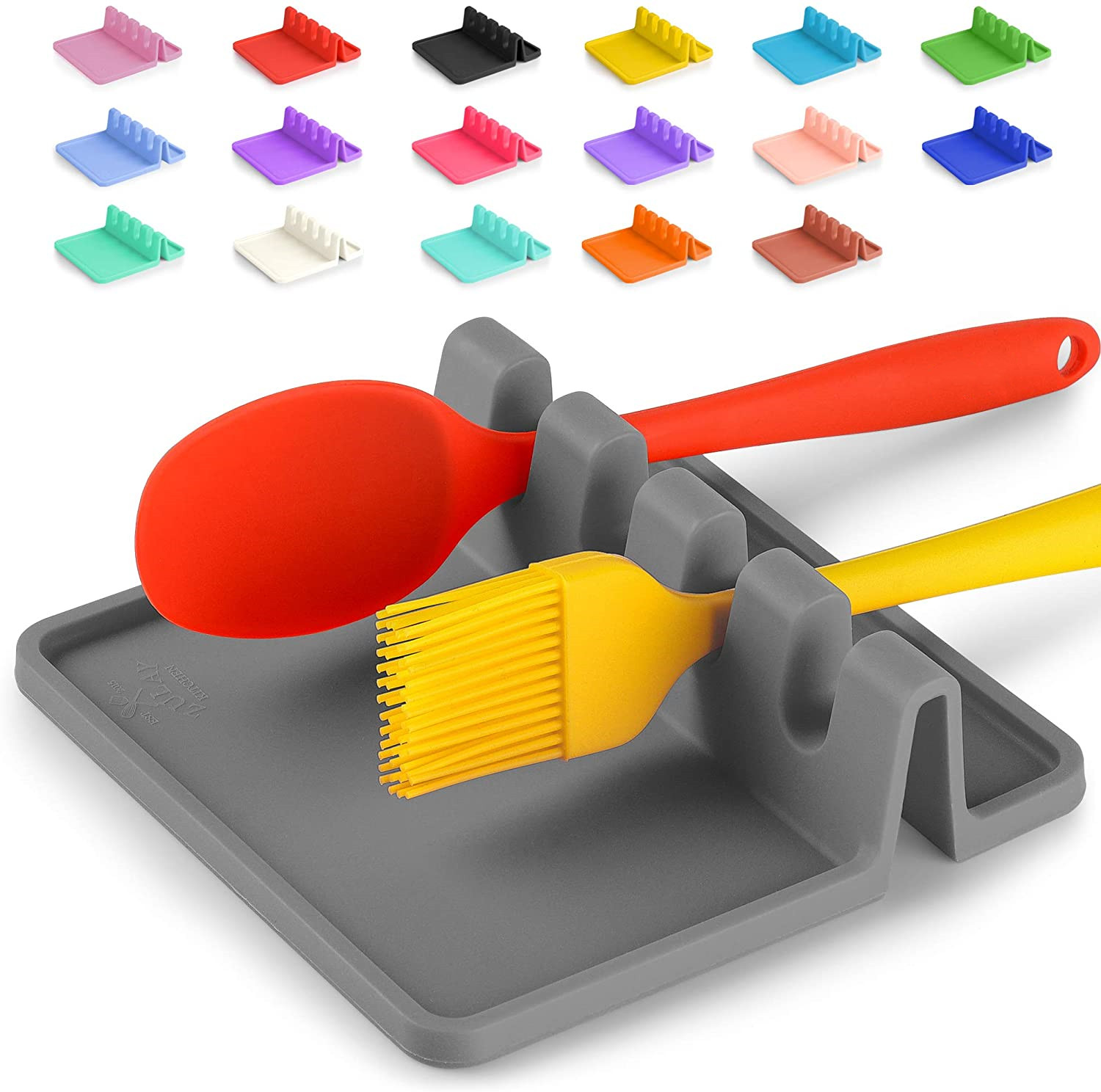 Heat Resistant Silicone Utensil Rest with 5 Slots for Kitchen Shelf