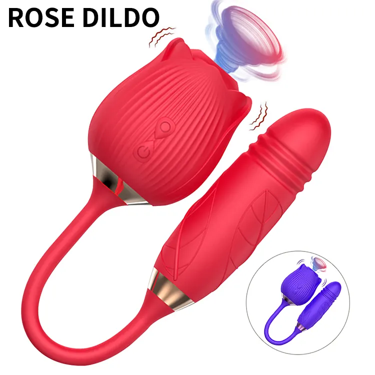Aimitoy Custom Logo Rose Toy with Rose Dildo Vibrating Clitoral Rose with Penis 3 in 1 Rose Shape Vaginal Sucking Vibrators