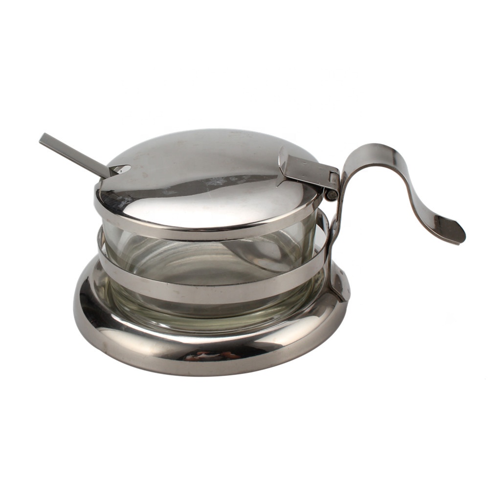 Sugar Bowl With Lid and StandProfessional Long HumanMchanics Handle Design ofSugar Bowl WithSpoon Set Stainless SteelKitchenware