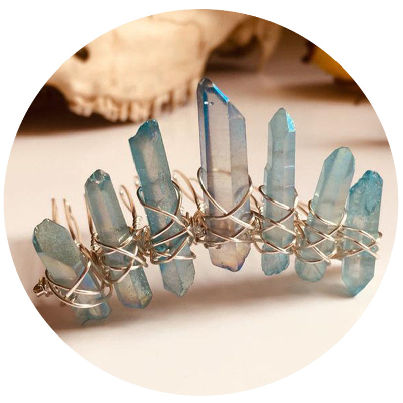 Hongyu Beautiful Light Amethyst Crystal Crow Quartz Nugget Beads Hair Comb Headpiece