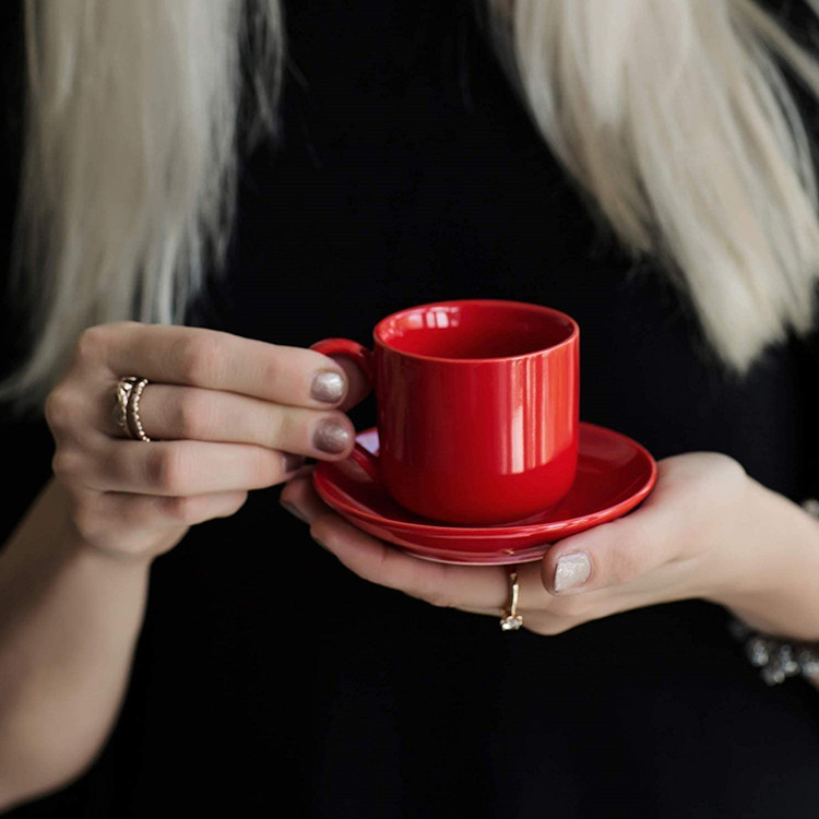 Colorful custom logo office espresso cappuccino latte cup and saucer ceramic mug coffee cup with handle