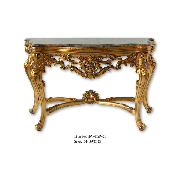 Natural Black marble top golden gilt console table