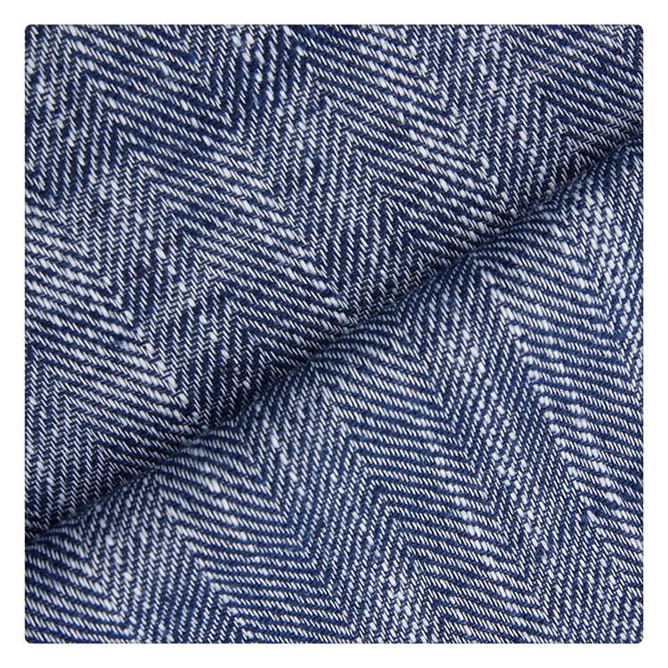 wholesale in stock indigo linen cotton fabric herringbone twill breathable yarn dyed woven fabric