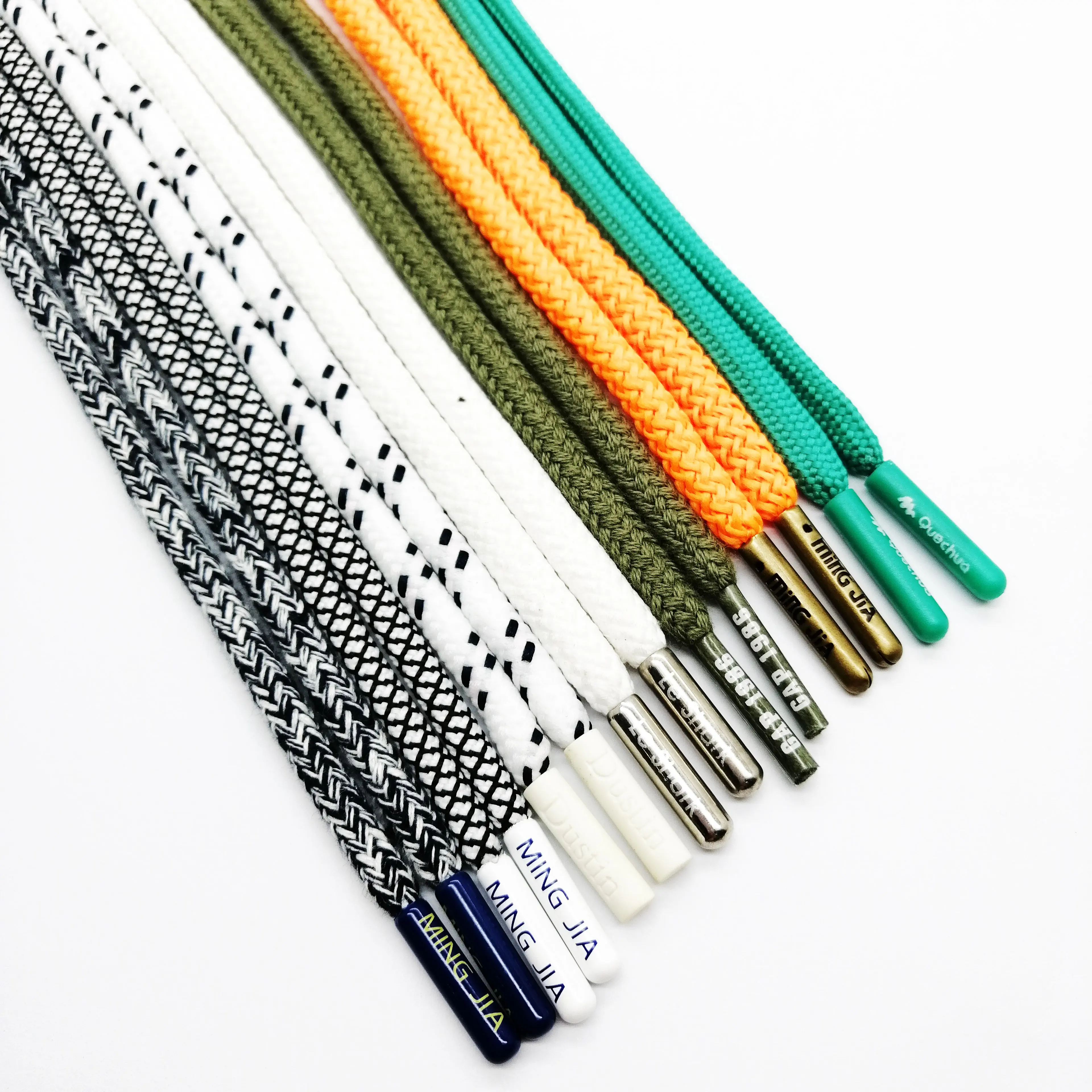 Garment drawstring manufacturer custom engraved logo Shoelace metal aglets for hoodi string laces metal tip end aglets lace