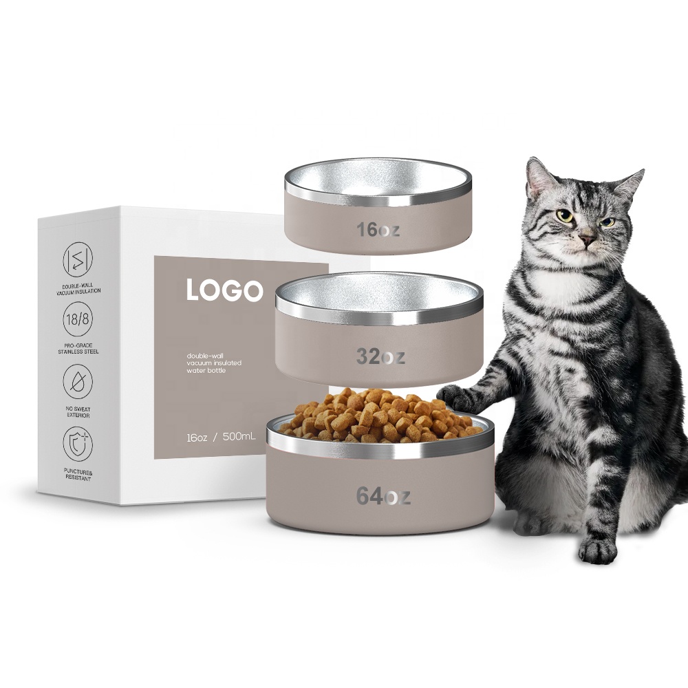 Double Wall Stainless Steel Pet Bowl 32oz Pet Food Bowl Easy Cleaning Dog Cat Non Slip Bowl Mat Pet Food Water