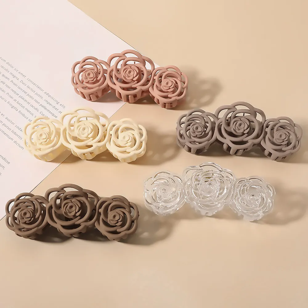 Korean style Rose flower hollow hair clip claw Girls solid color shark hair clip Ladies big matte resin hair claw clips