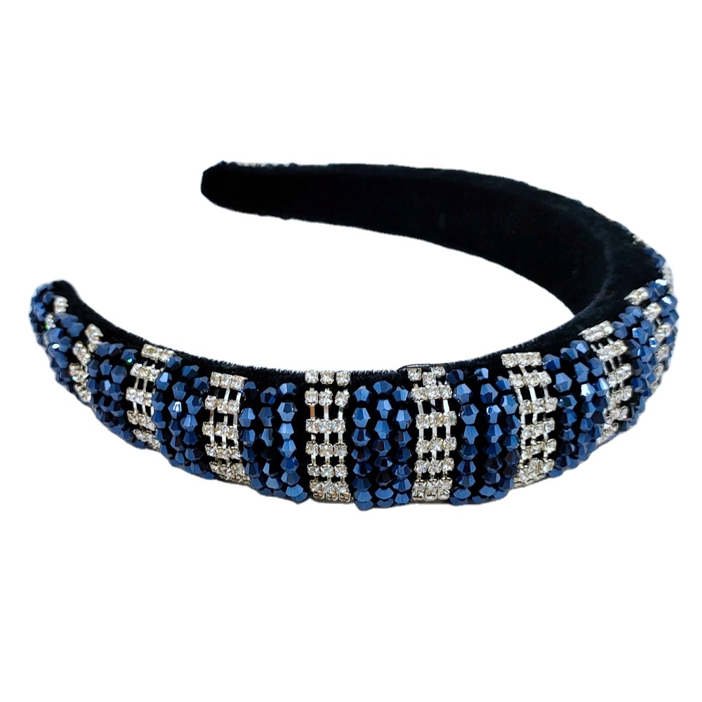 Wholesale Luxury Hair Accessories Beaded Bling Crystal Padded Rhinestone diamond stripe headband
